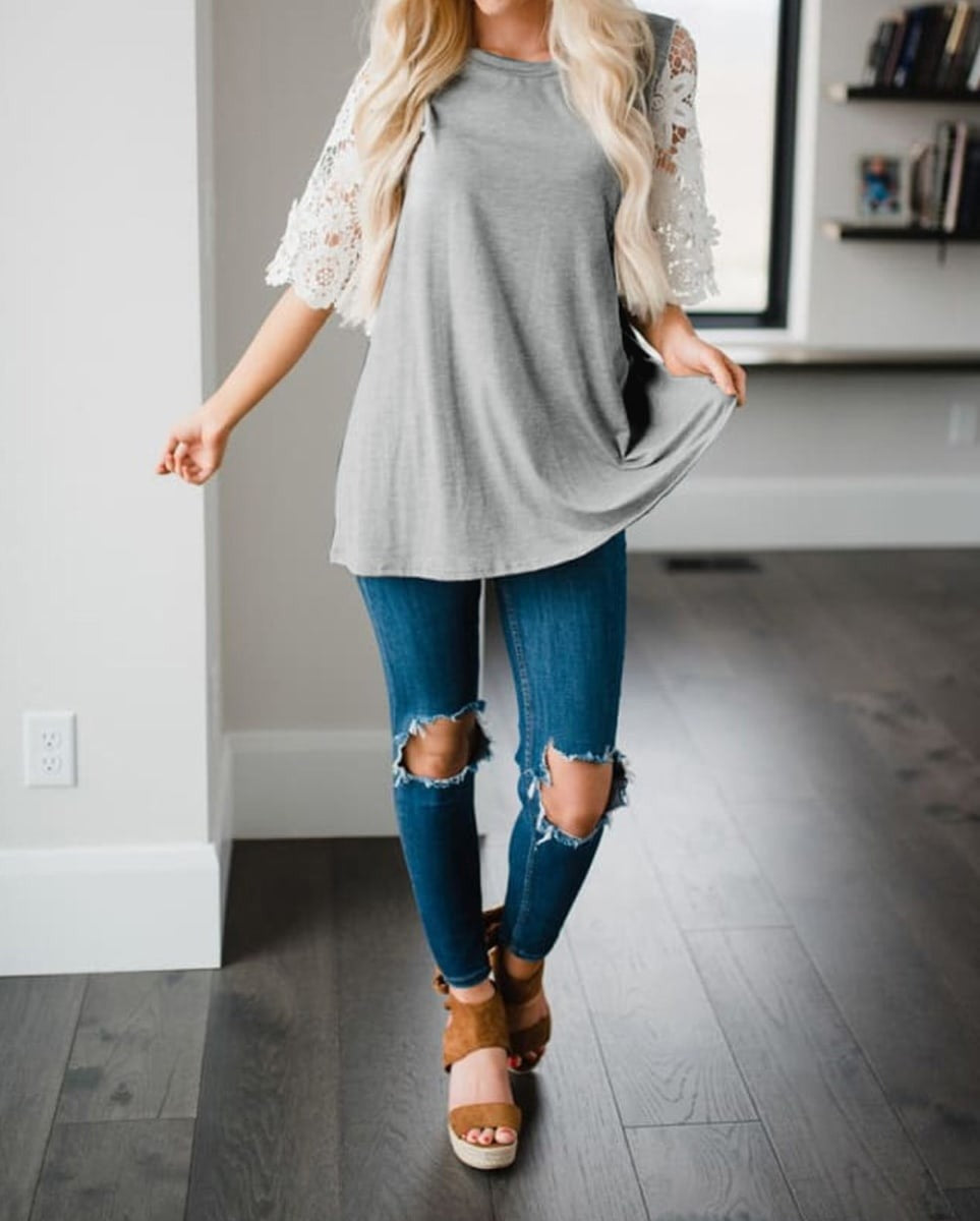 Lace Sleeve Tunic Top