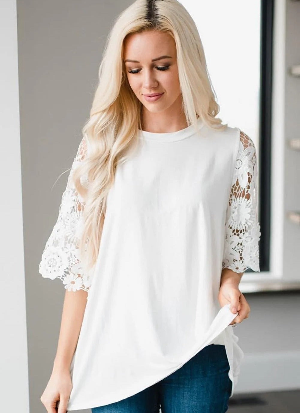 Lace Sleeve Tunic Top