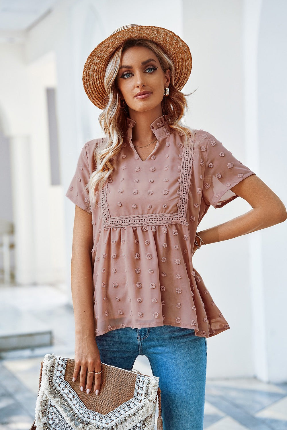 Swiss Dot Short Sleeve Top