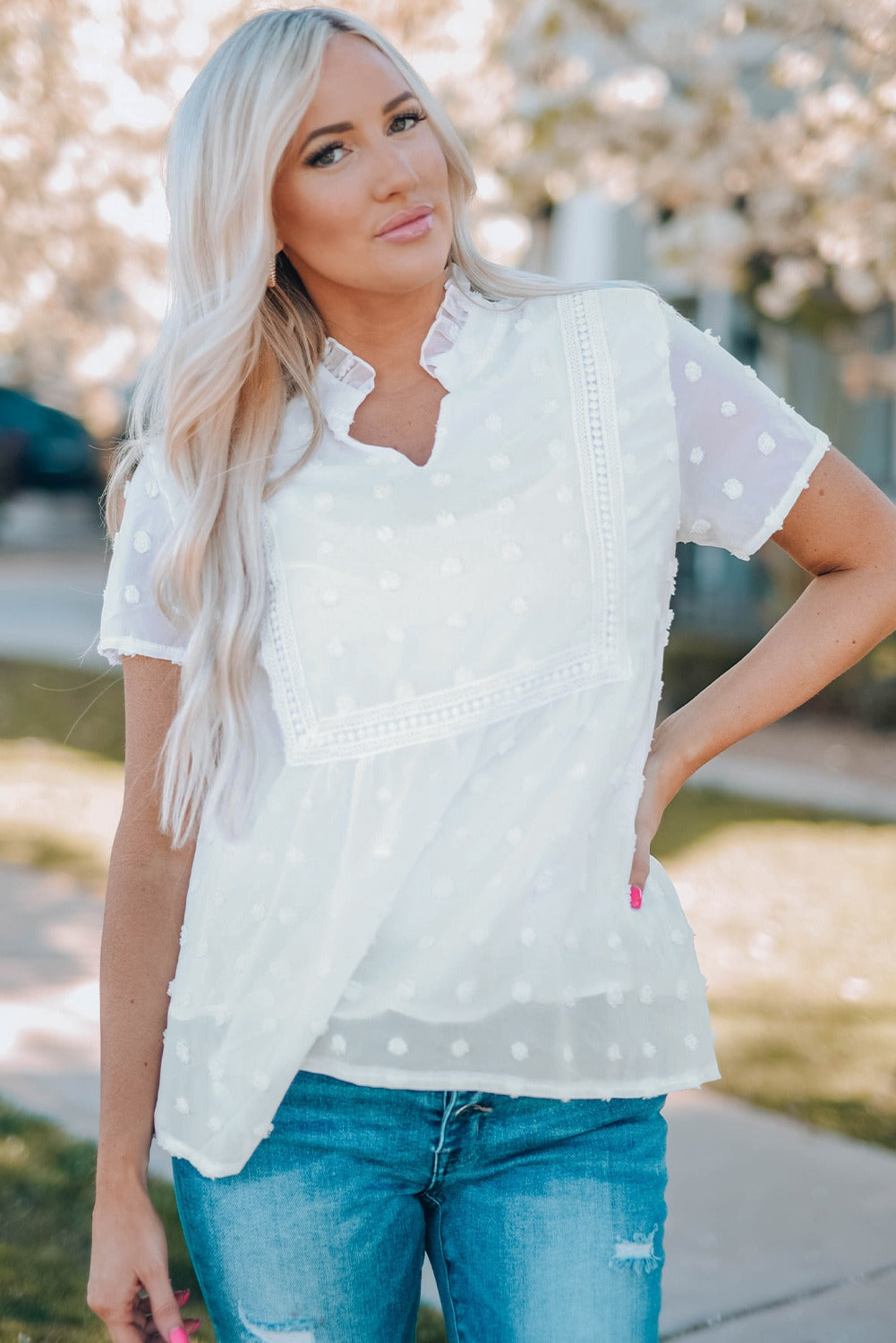 Swiss Dot Short Sleeve Top