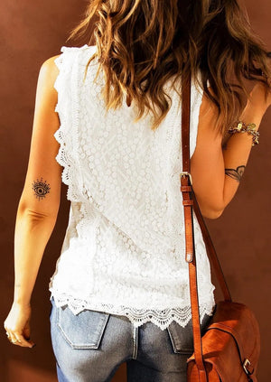 Sleeveless White Lace Top