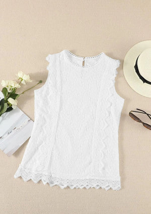 Sleeveless White Lace Top