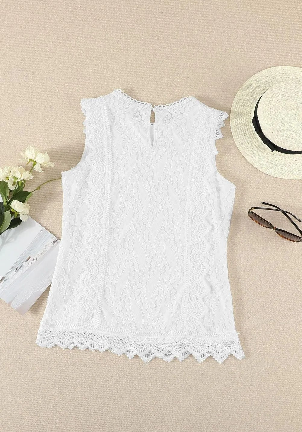 Sleeveless White Lace Top