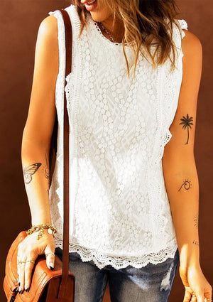 Sleeveless White Lace Top