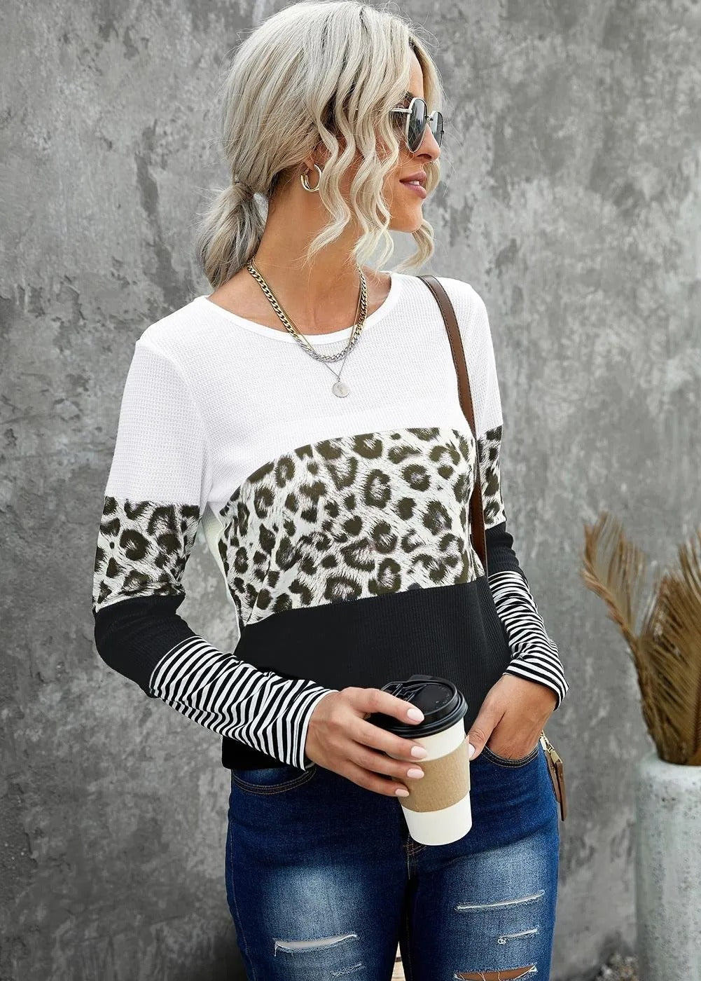 Colorblock Leopard Stripe Top