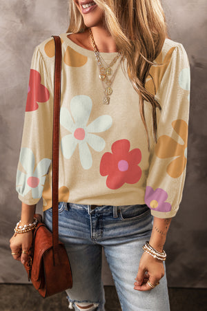 Groovy Floral Print Cuffed Sleeve Top