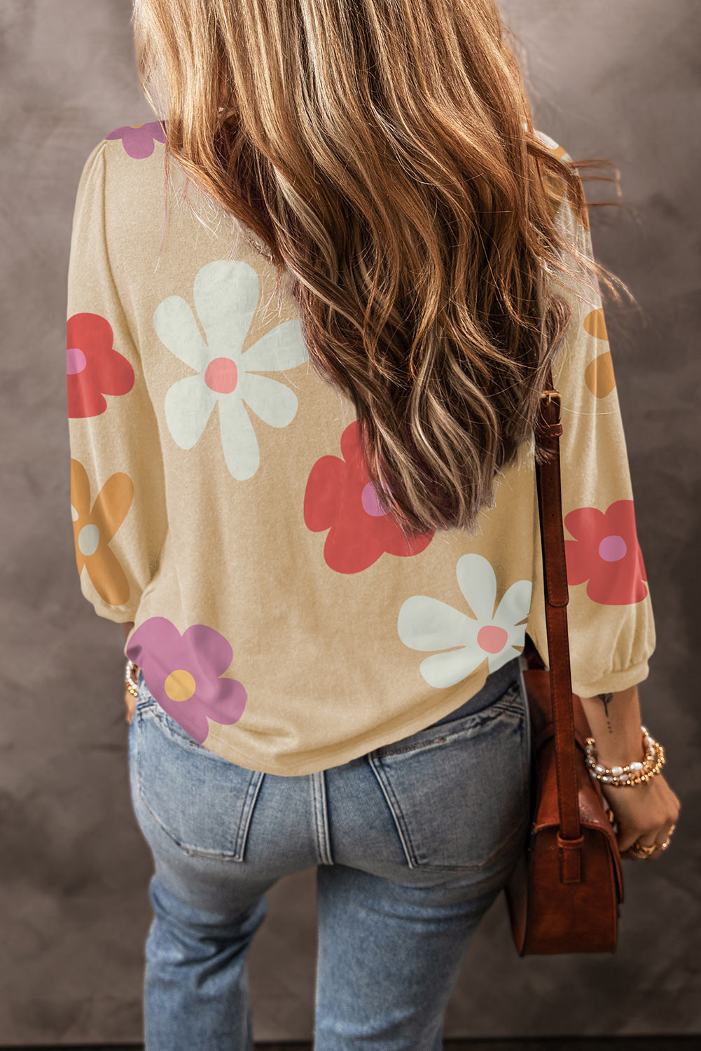 Groovy Floral Print Cuffed Sleeve Top