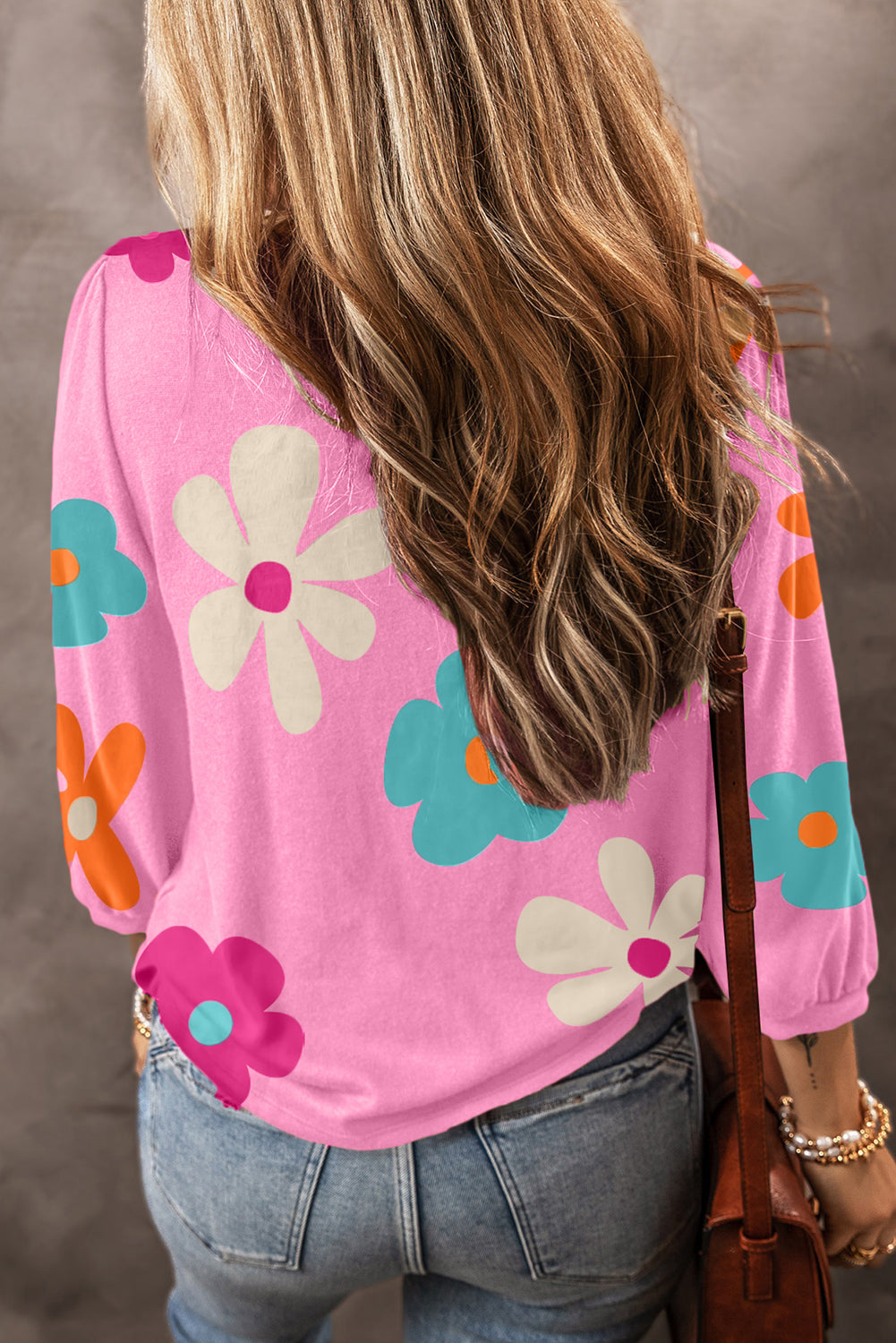 Groovy Floral Print Cuffed Sleeve Top