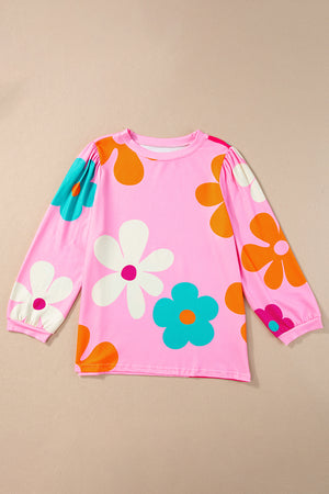 Groovy Floral Print Cuffed Sleeve Top