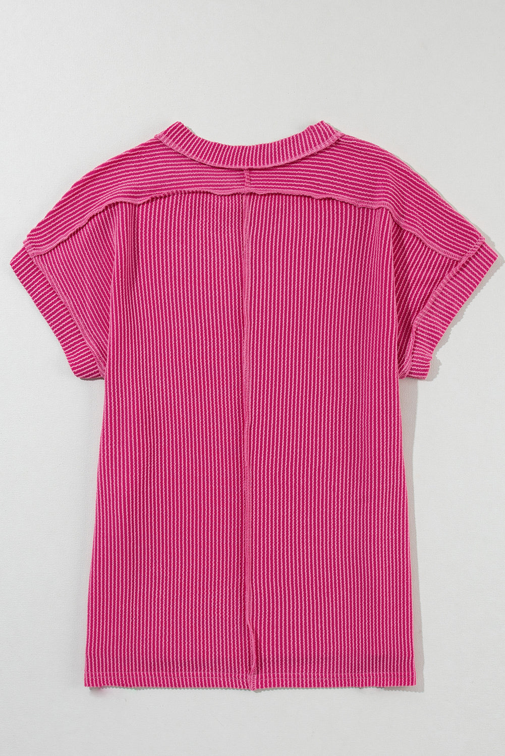 Textured Ribbed Knit Exposed Stitching Top