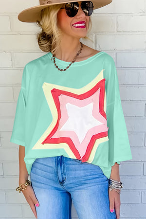 Blooming Star Patchwork Oversized Tee Shirt Top