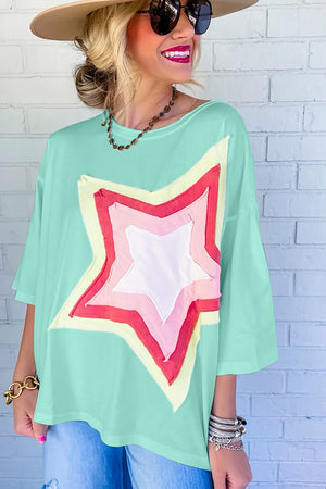 Blooming Star Patchwork Oversized Tee Shirt Top