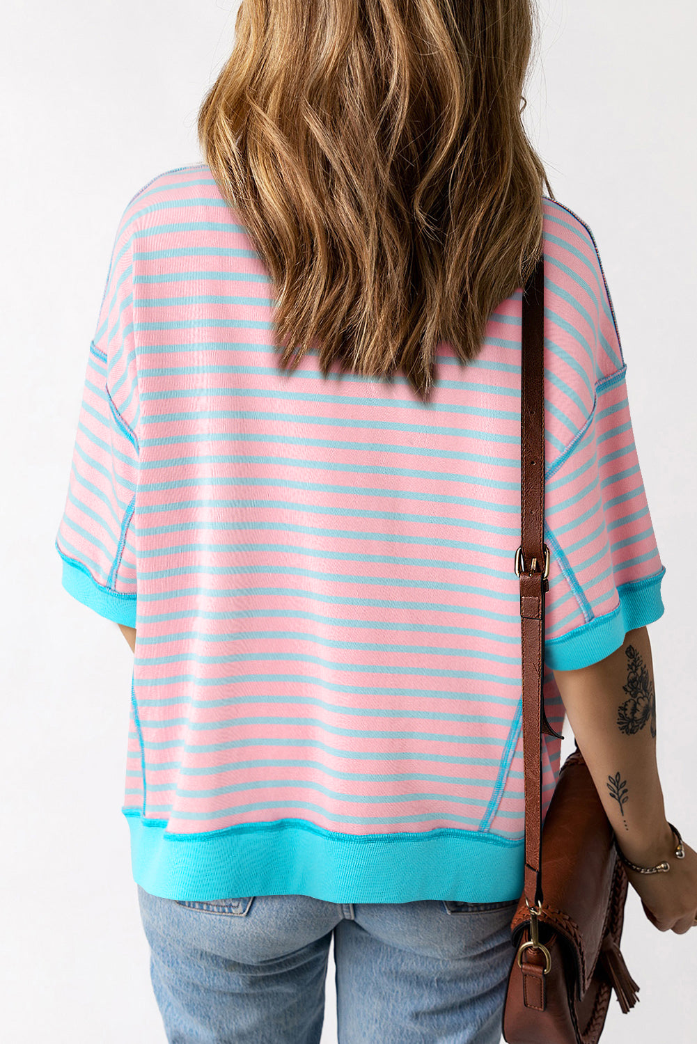 Oversize High Low Contrasting Striped Top