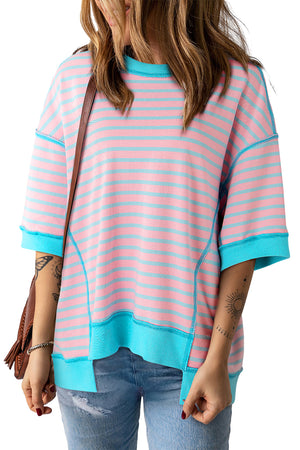 Oversize High Low Contrasting Striped Top