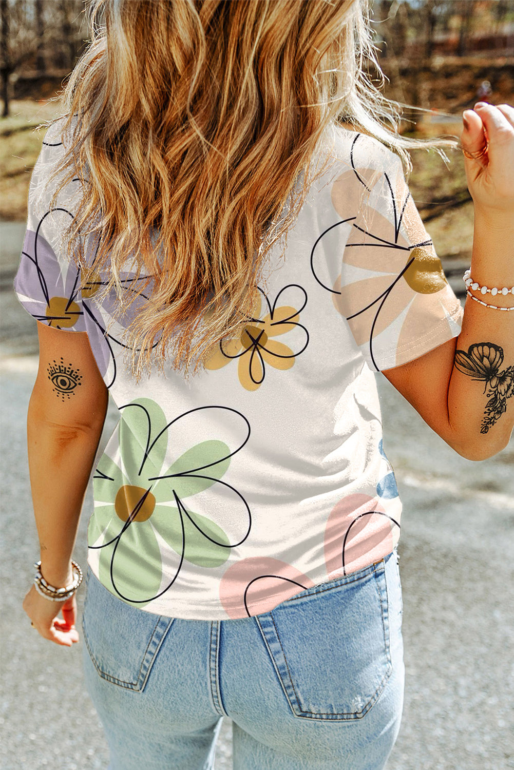 Etched Floral Print Short Sleeve Top