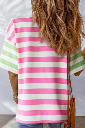 Contrasting Striped Patch Pocket Top