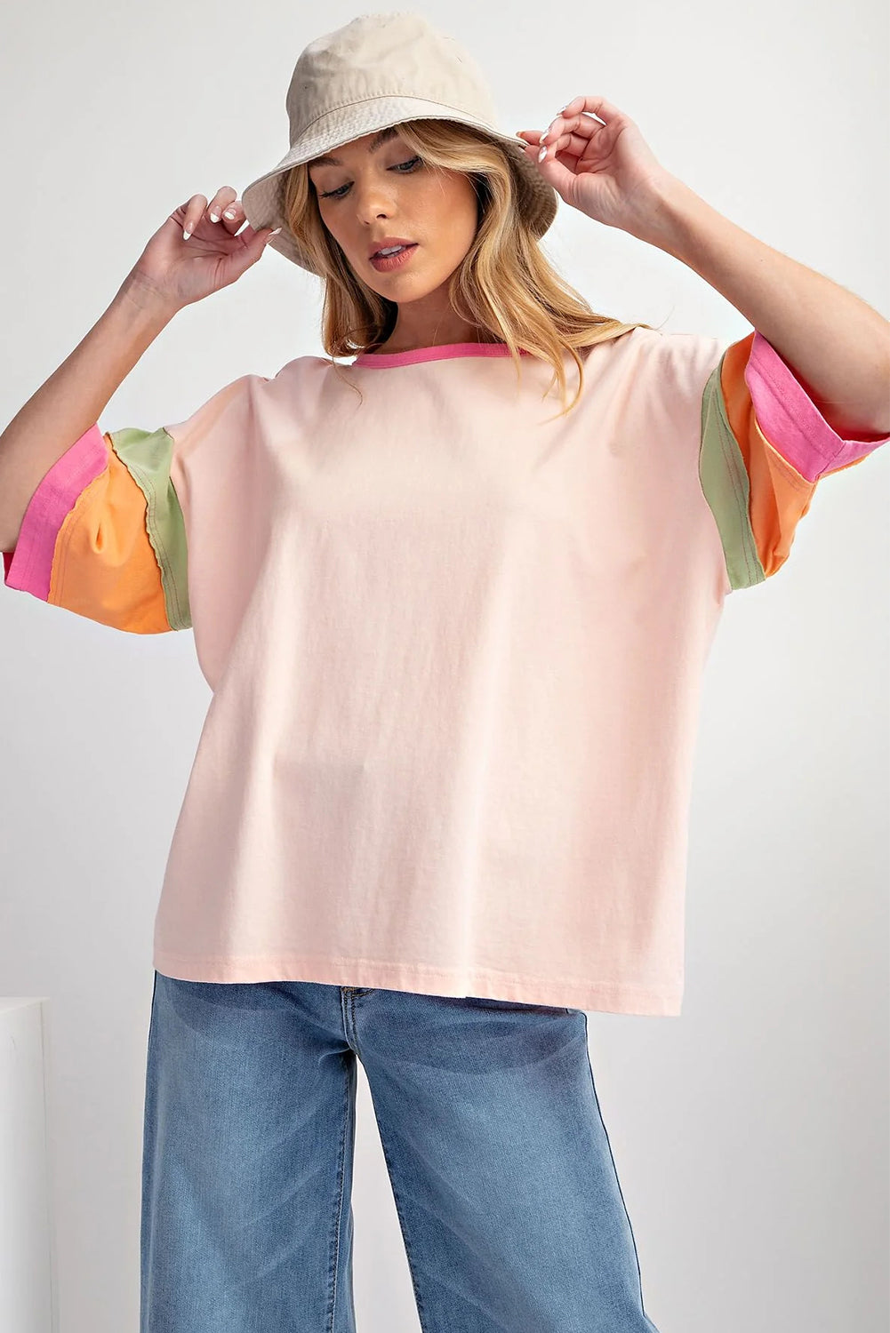 Bright Colorblock Raw Edge Casual Top