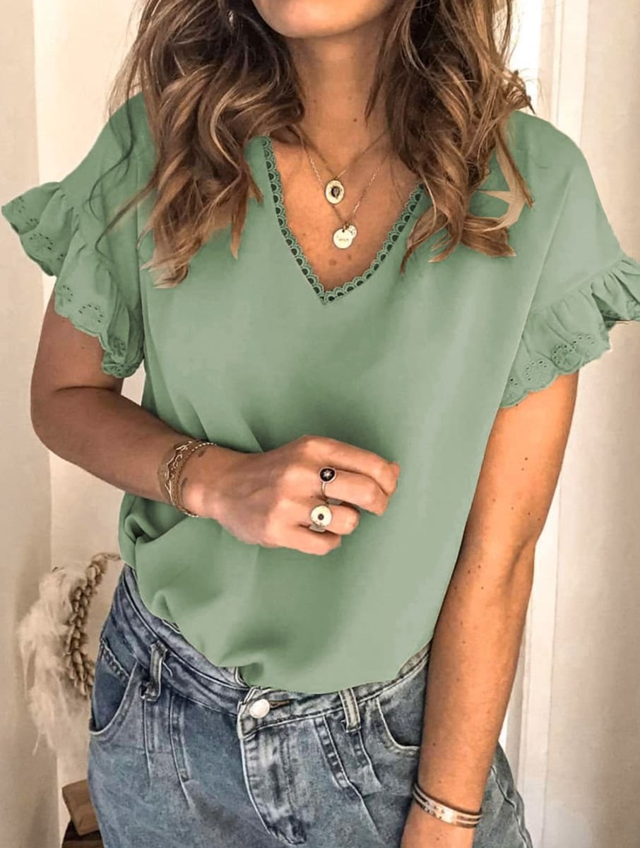 Eyelet Ruffle Sleeve Top