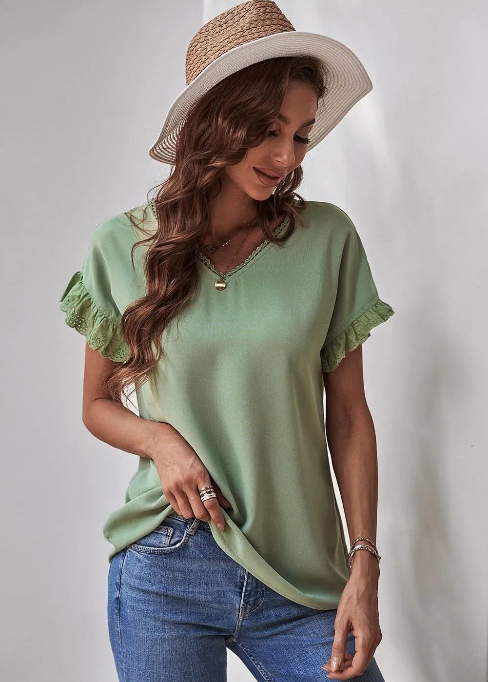 Eyelet Ruffle Sleeve Top