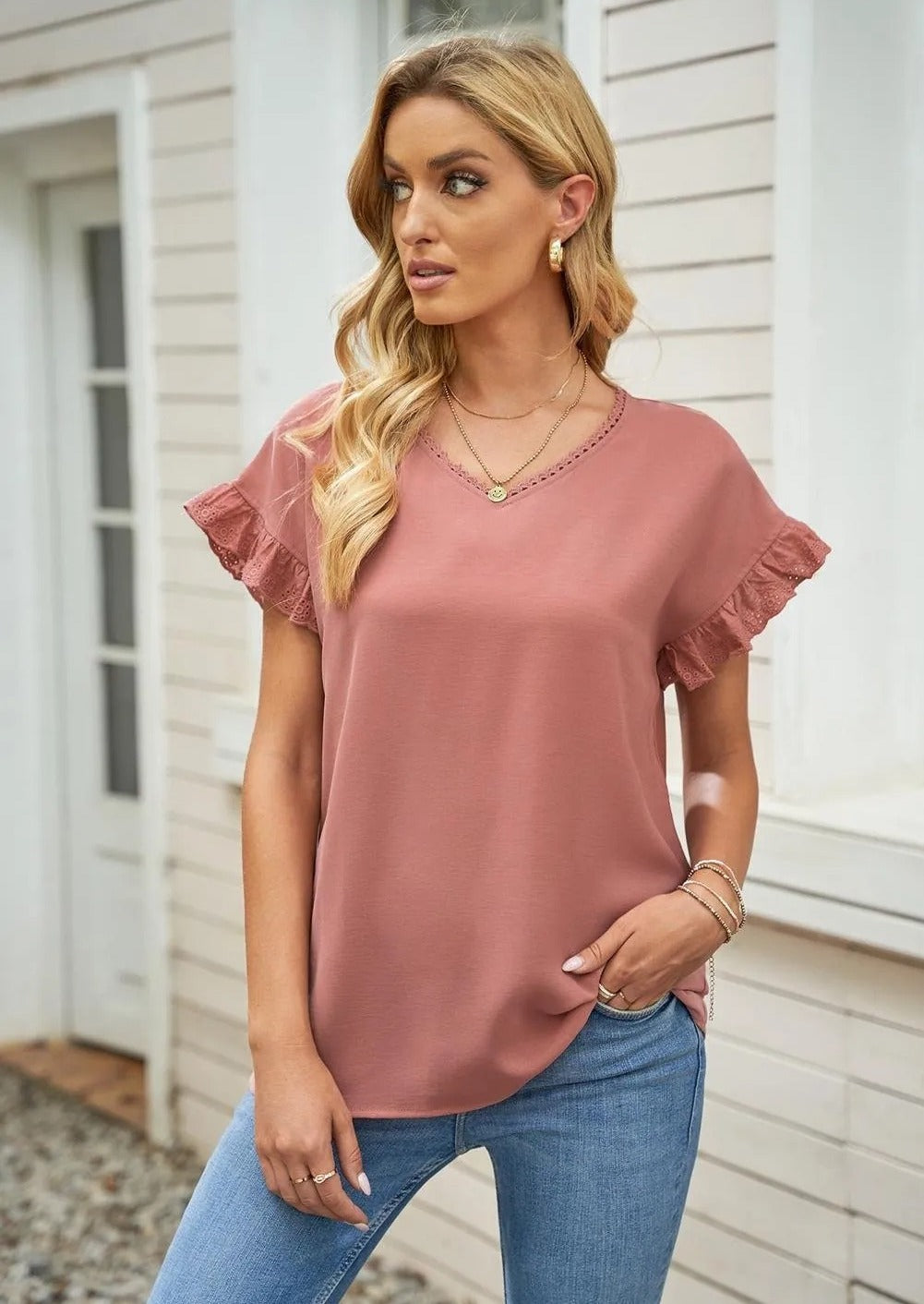 Eyelet Ruffle Sleeve Top