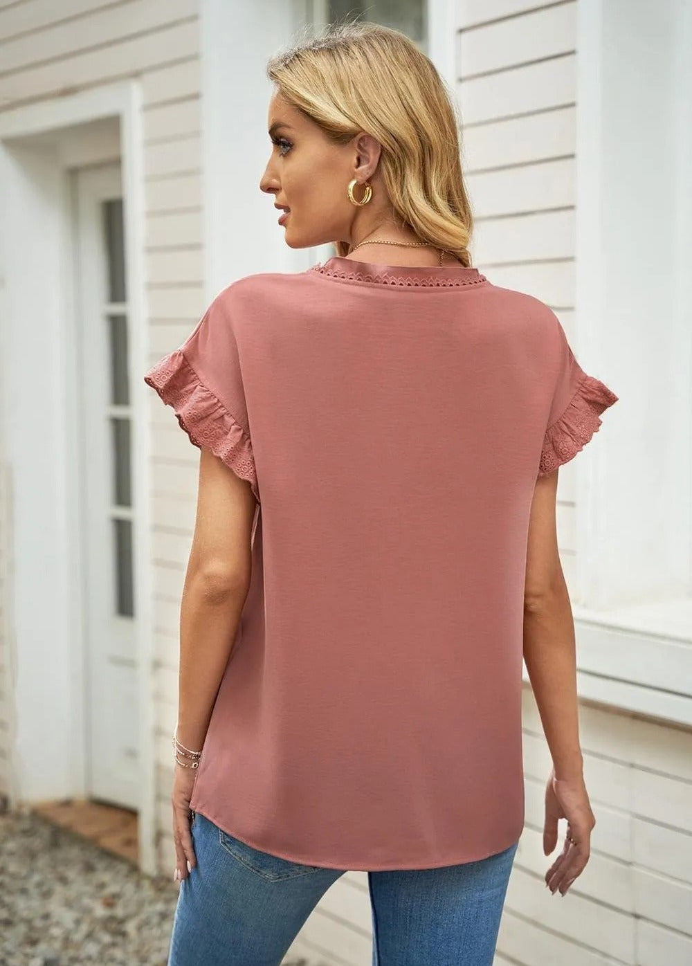 Eyelet Ruffle Sleeve Top