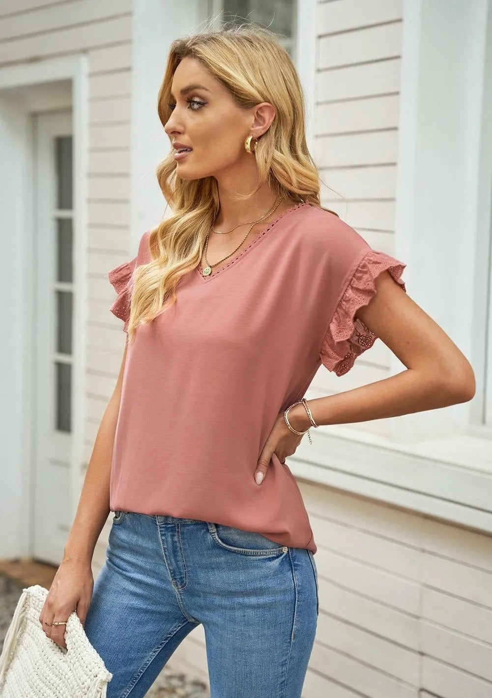 Eyelet Ruffle Sleeve Top