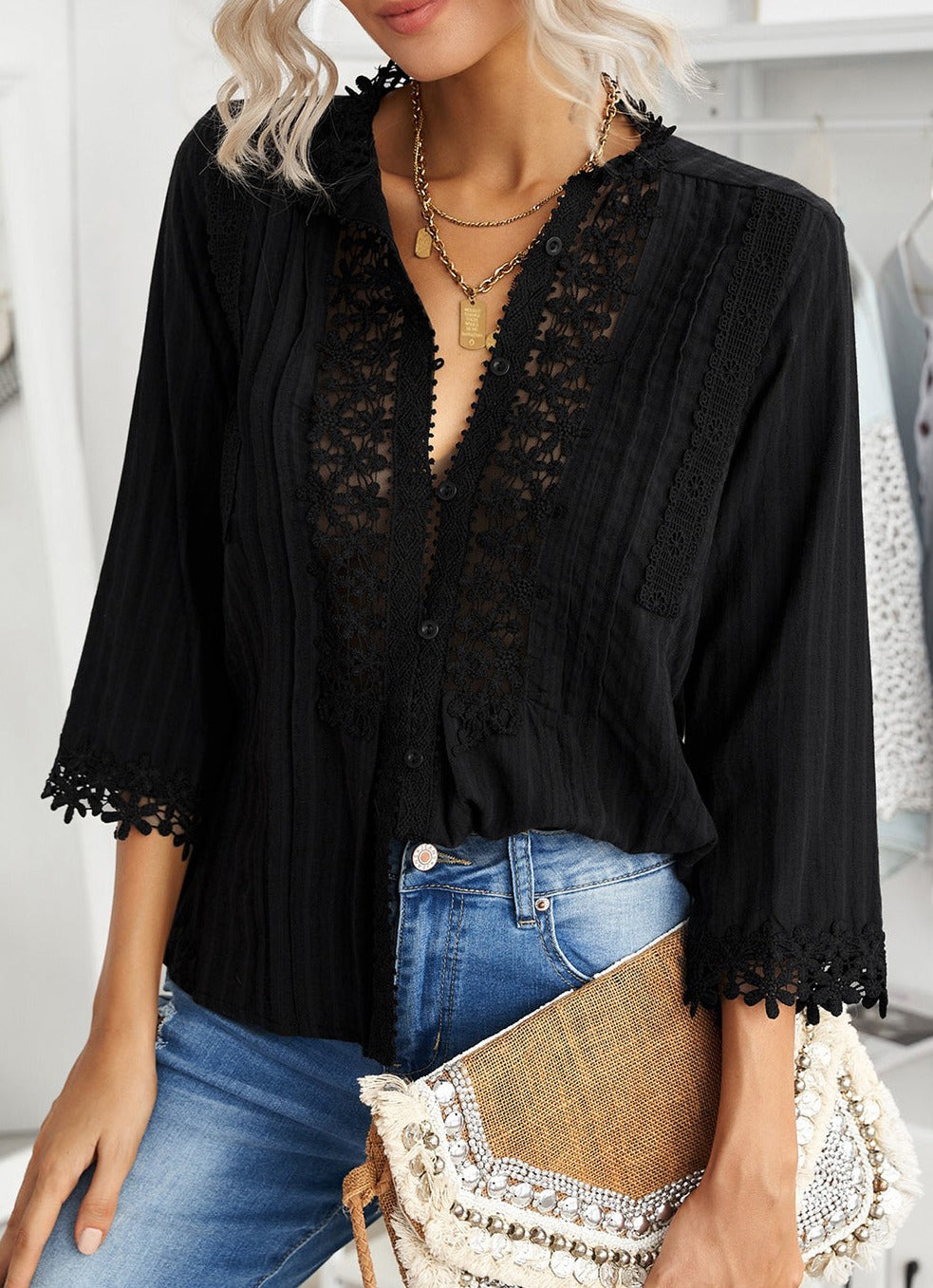 Pleated Lace Front Top