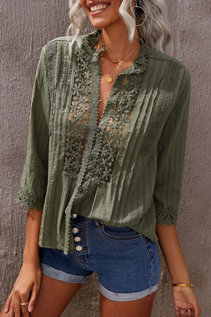 Pleated Lace Front Top