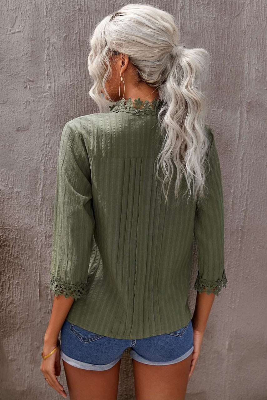 Pleated Lace Front Top