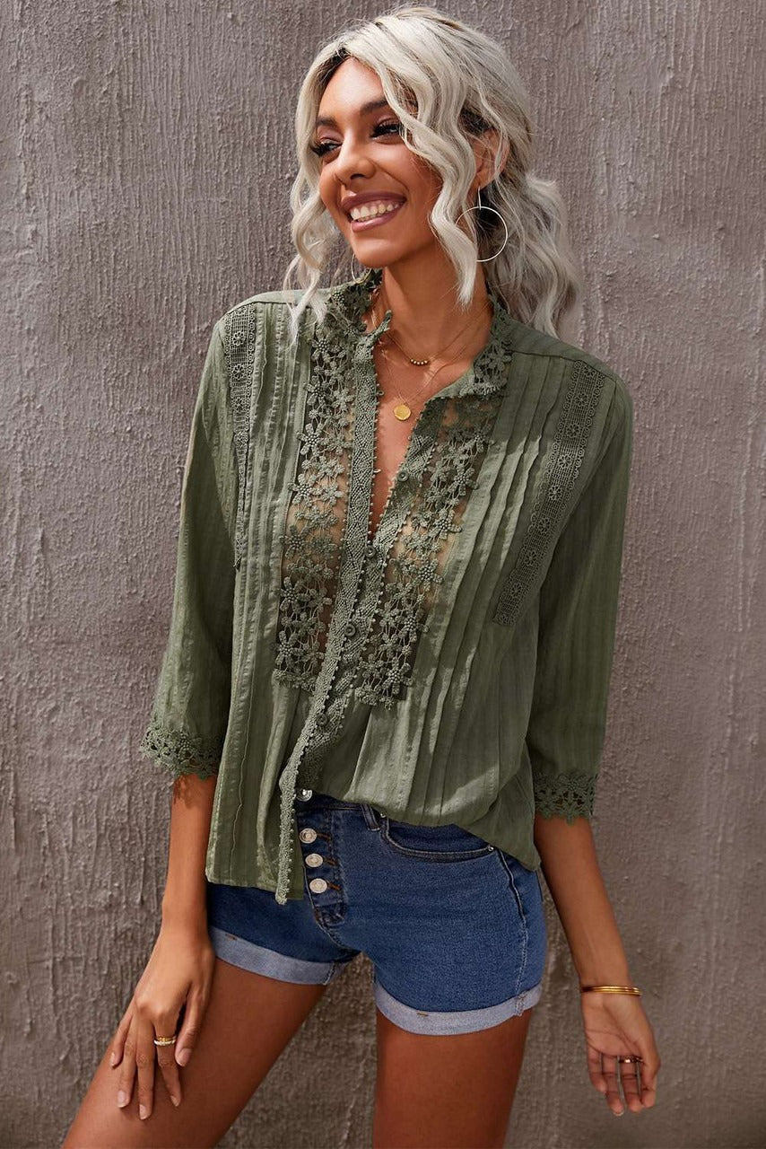 Pleated Lace Front Top