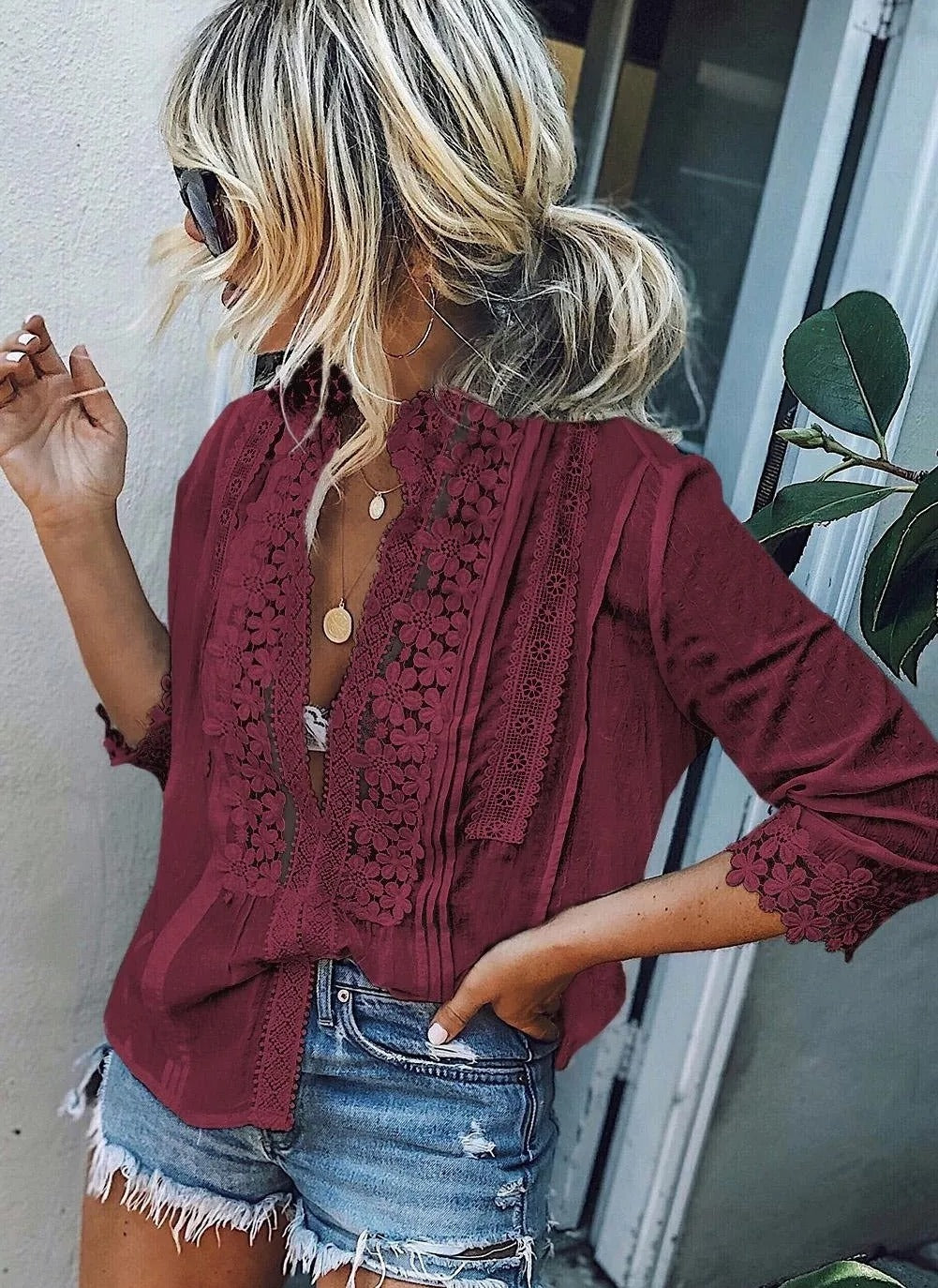 Pleated Lace Front Top