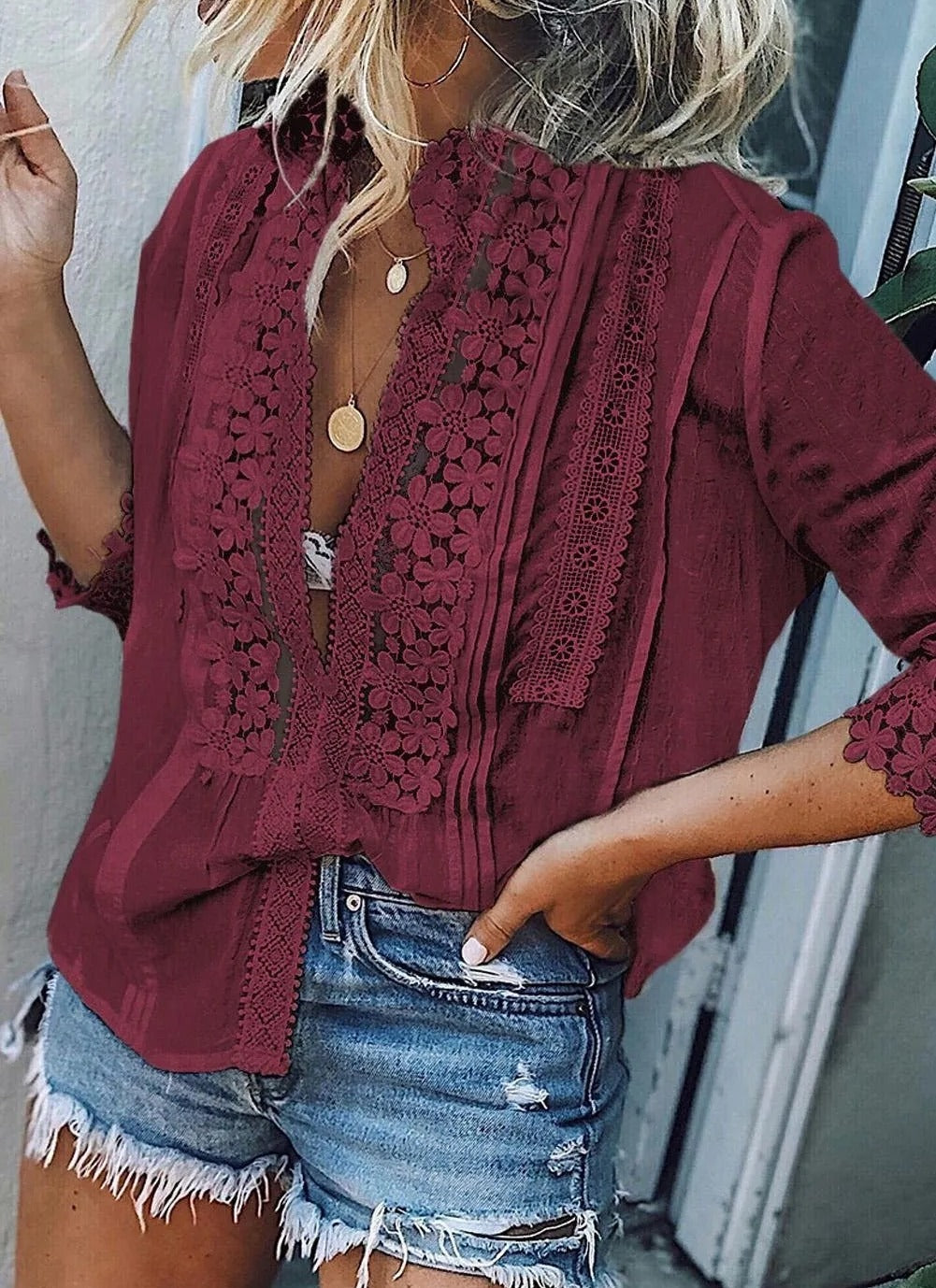 Pleated Lace Front Top