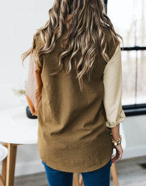 Colorblock Buttoned Plaid Shirt