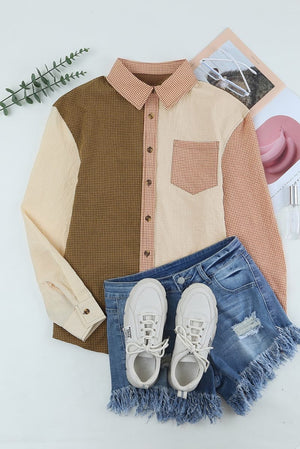 Colorblock Buttoned Plaid Shirt