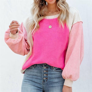 Pink Colorblock Pullover Fleece Top