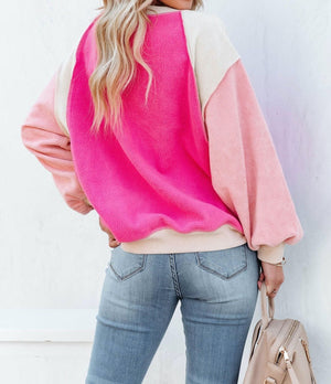 Pink Colorblock Pullover Fleece Top