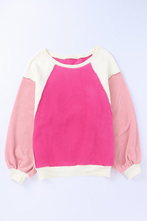 Pink Colorblock Pullover Fleece Top