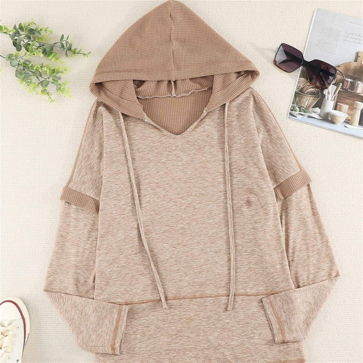 Waffle Knit Hoodie Top