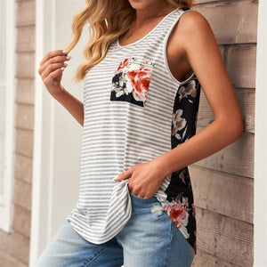 Stripe Floral Pocket Top