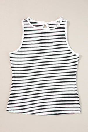 Striped Cut Out Back Ribbed Knit Sleeveless Tank Top