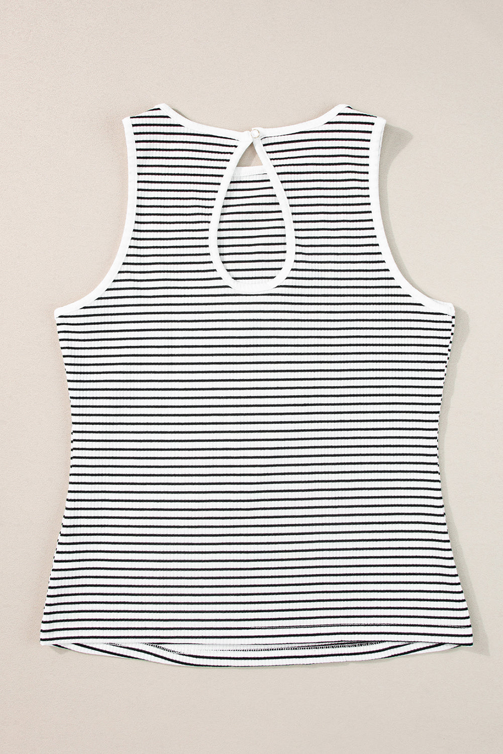 Striped Cut Out Back Ribbed Knit Sleeveless Tank Top