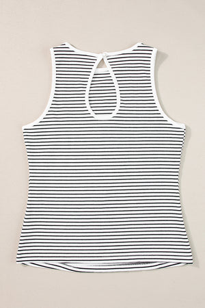 Striped Cut Out Back Ribbed Knit Sleeveless Tank Top