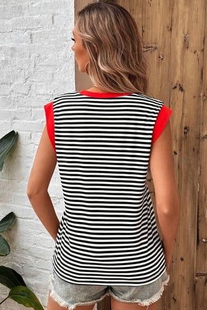 Contrasting Trip Striped Sleeveless Top