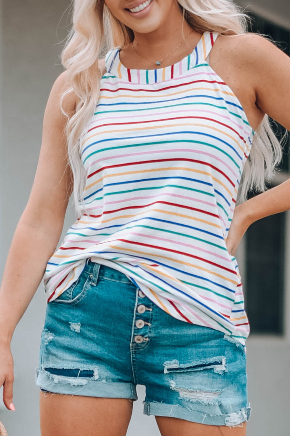 Round Neck Striped Tank