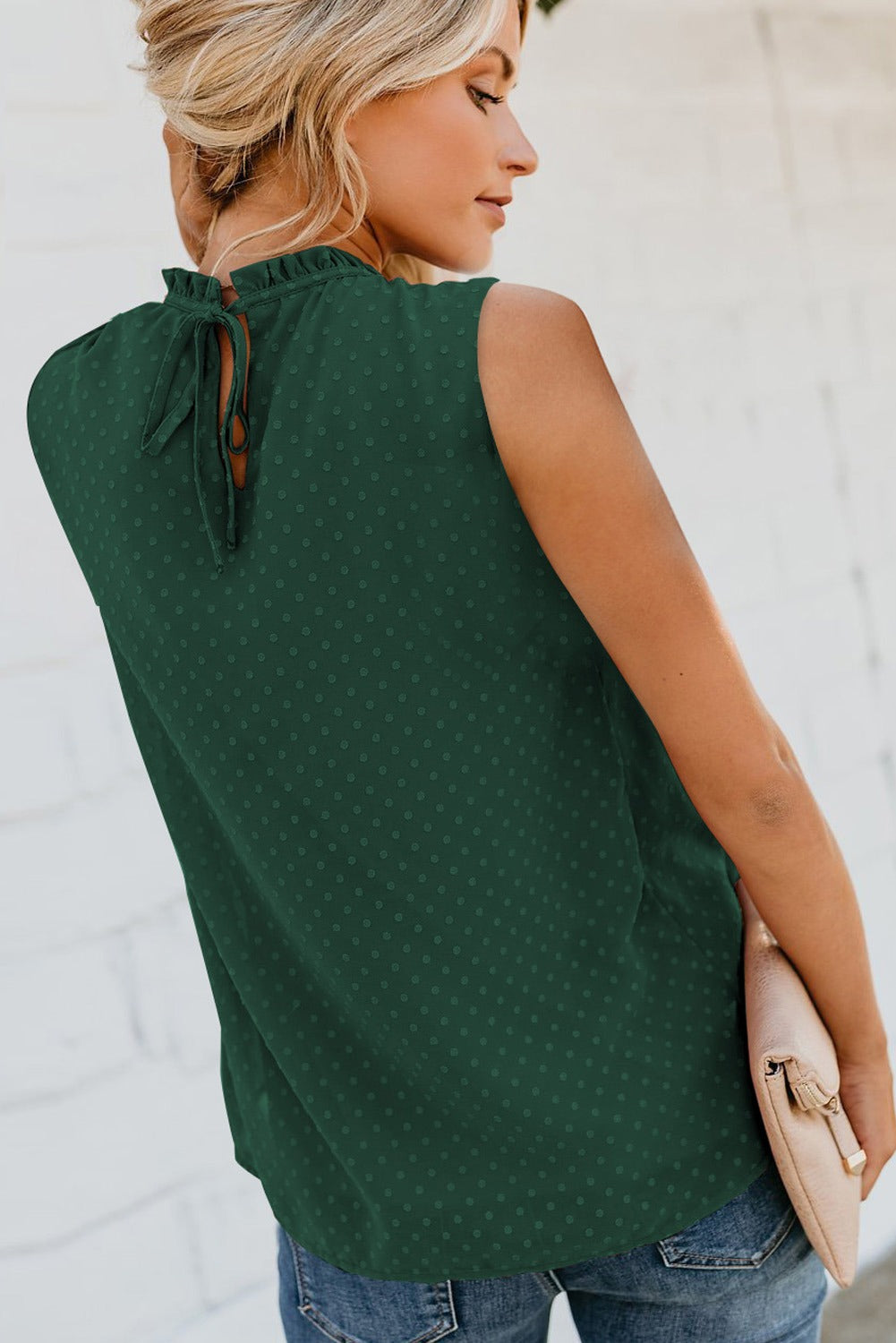 Smocked Dotted Sleeveless Top