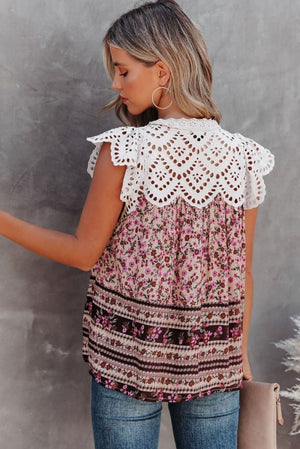 Floral Eyelet Tassel Top