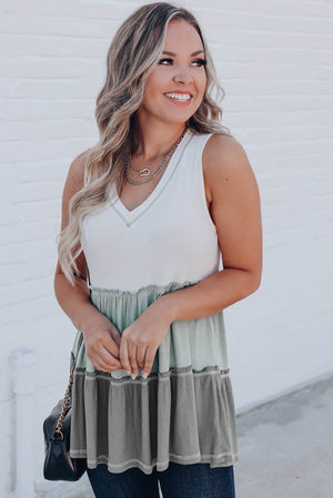 Green Tier Waffle V Sleeveless Top