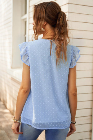 Swiss Dot Ruffled Sleeve Top