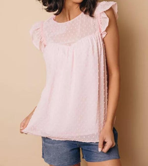 Swiss Dot Ruffled Sleeve Top