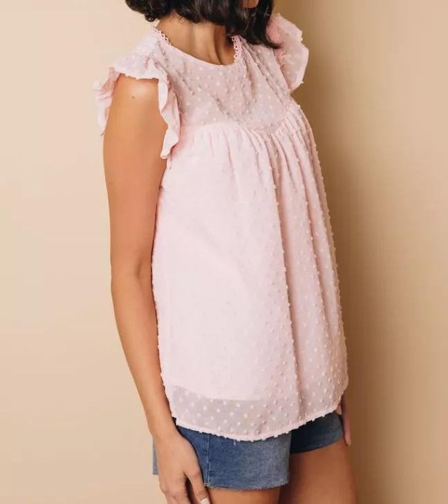 Swiss Dot Ruffled Sleeve Top